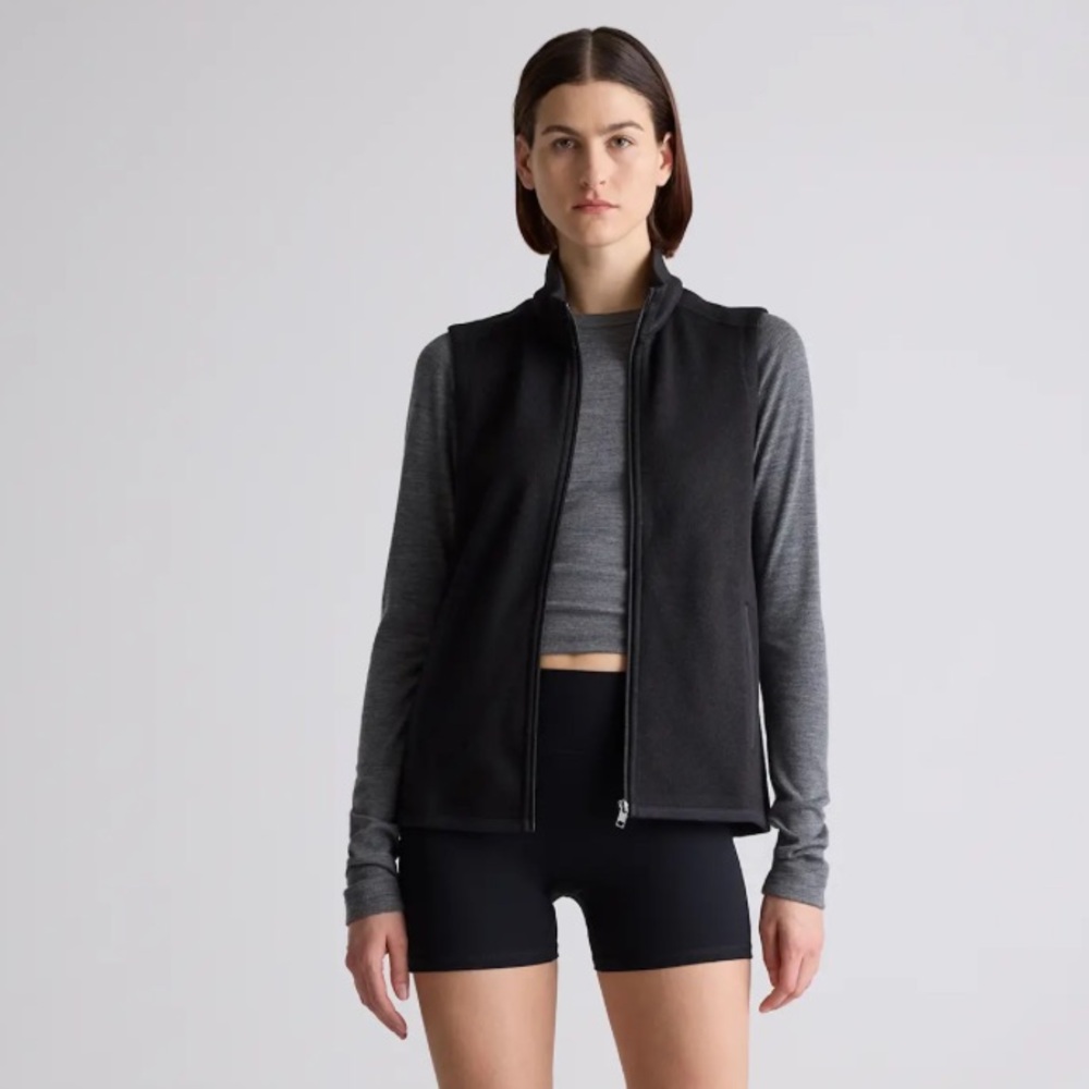 Quince Sweater-Knit Fleece Full-Zip Vest Black XS